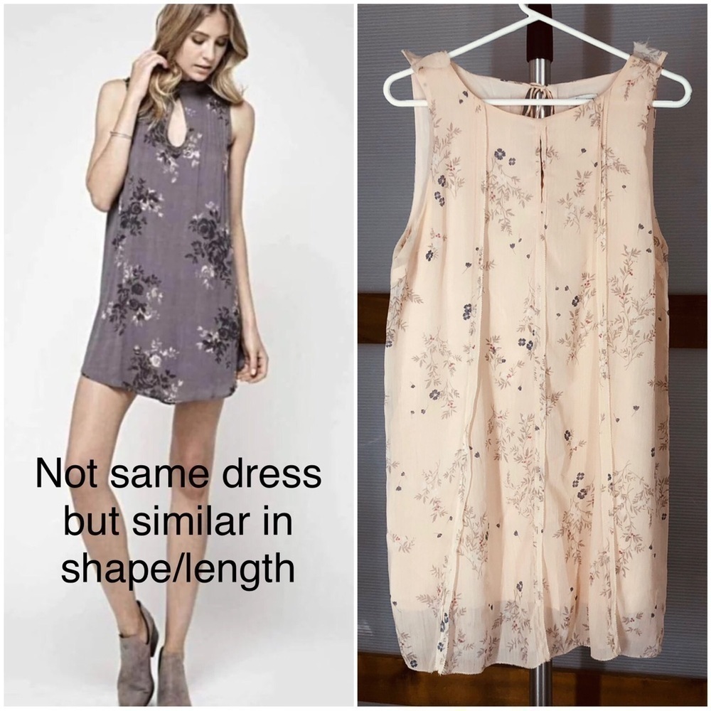 Gentle FAWN Peach Floral Sleeveless Sheer Lined Mini Dress Sz M